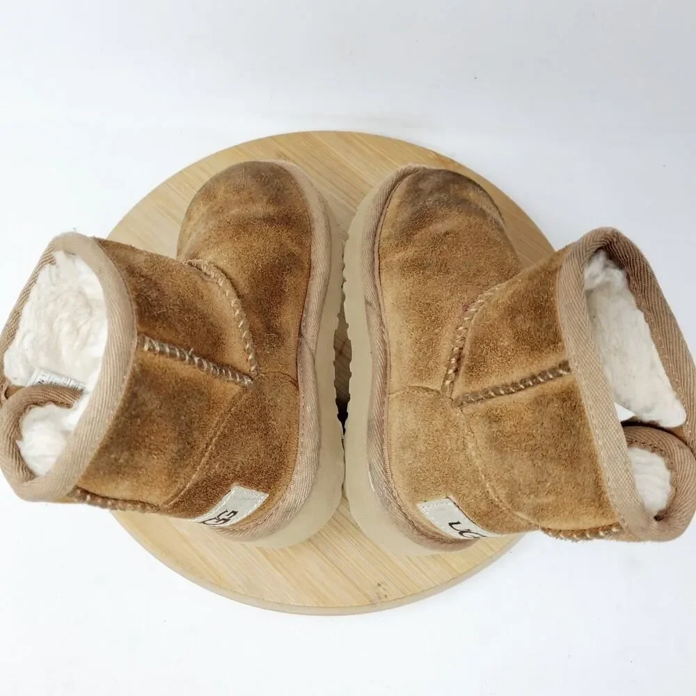 UGG Boots Kids 7 Jona Brown Suede Shearling Winter Shoe Little Girl Toddler WORN